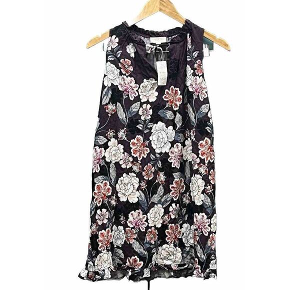 Loft Ann Taylor XS Petite Sheath Mini Dress Wide Floral Sleeveless Burgundy NWT - Picture 1 of 7
